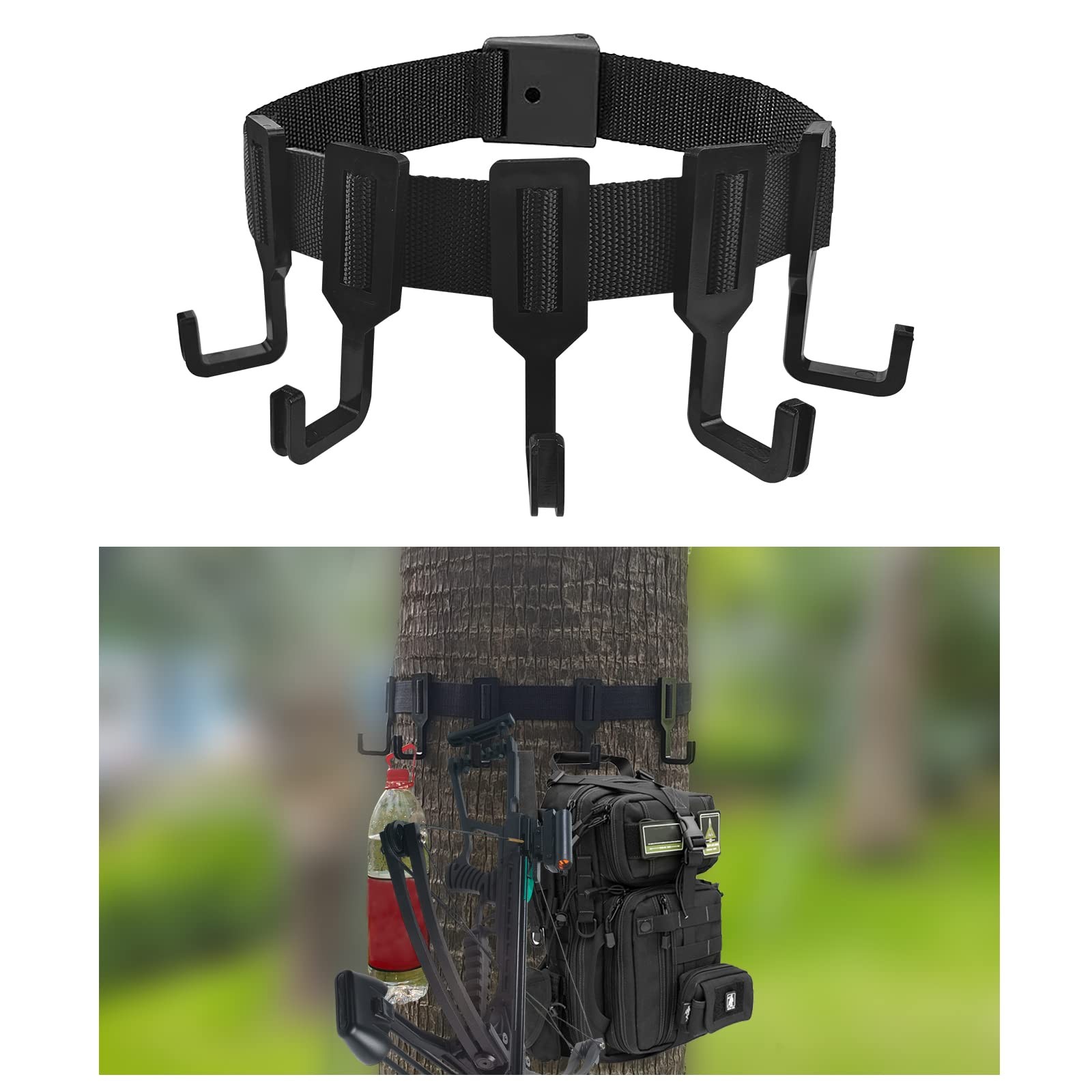 Sailortenx Treestand Strap Gear Hangers with 5 Large Hooks, Lightweight Black