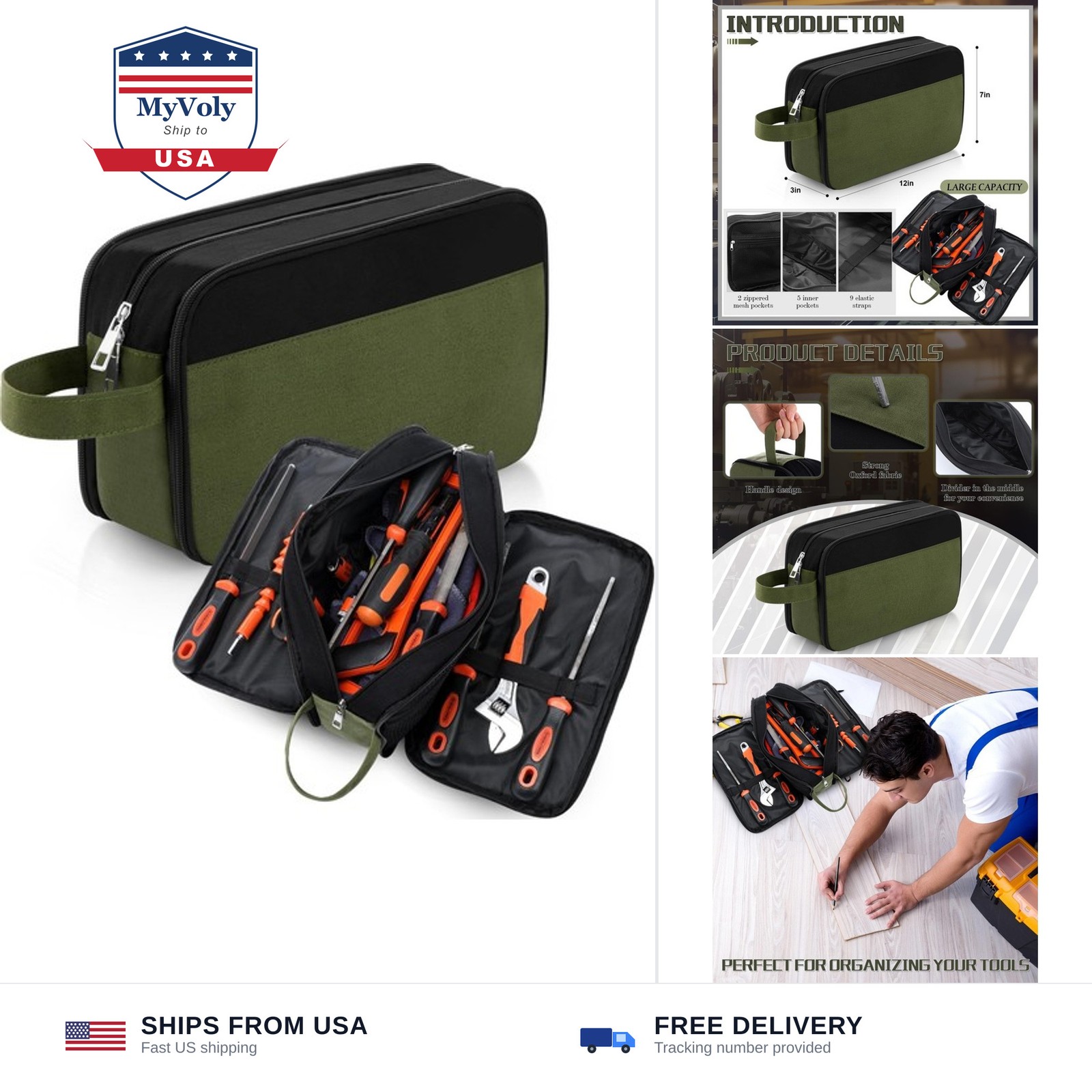 Eccliy 12 Inch Tool Pouch Zipper Bag with Handle 3 Compartments Heavy Duty To...