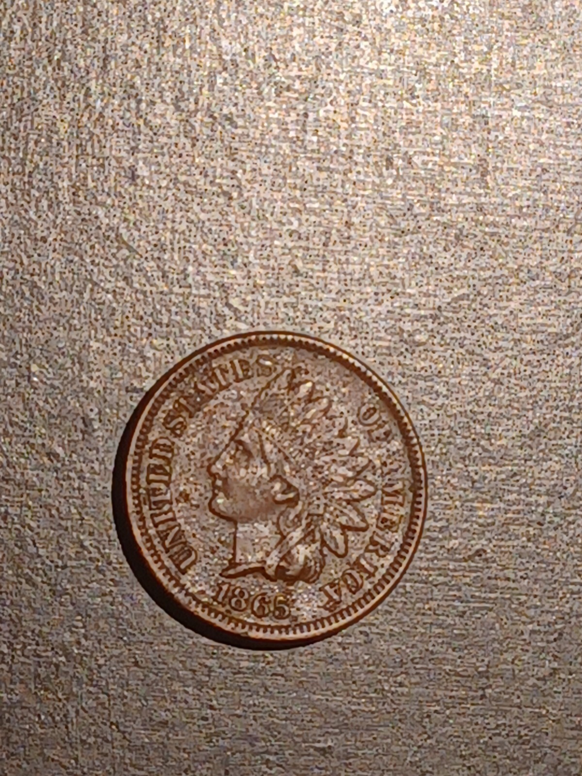 1865 Indian Cent Cud On Reverse Top Rim