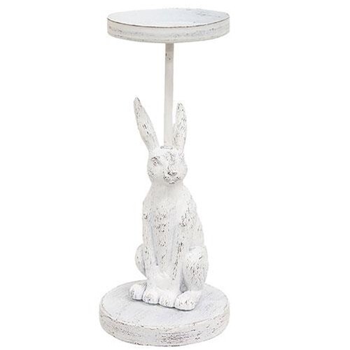 NEW Farmhouse PILLAR CANDLE HOLDER BUNNY Shabby 3.5"W x 8.25" Tall Metal Chippy