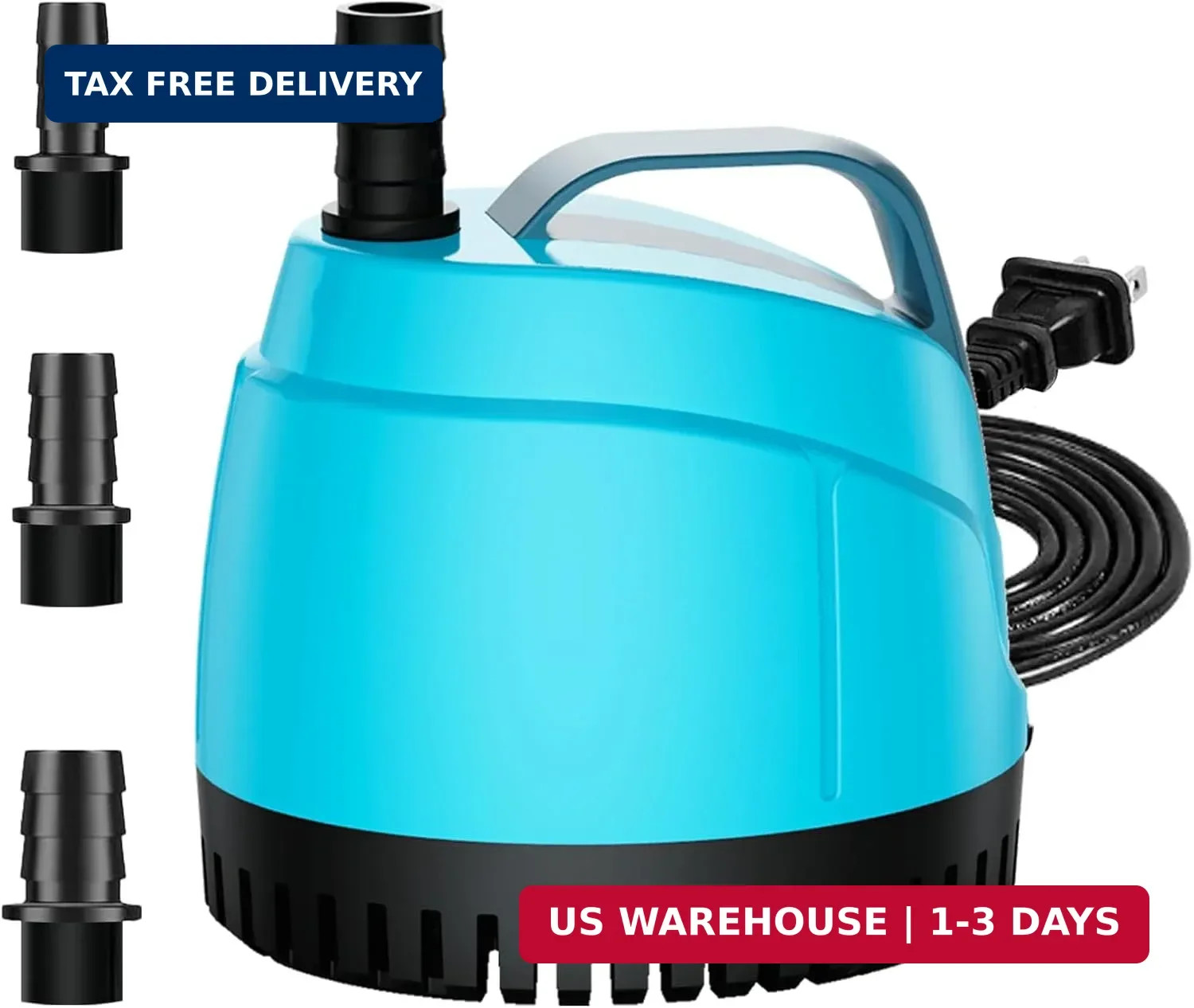 700GPH Submersible Water Pump Ultra Quiet (2600L/H, 40W),Bottom Suction Pond Out