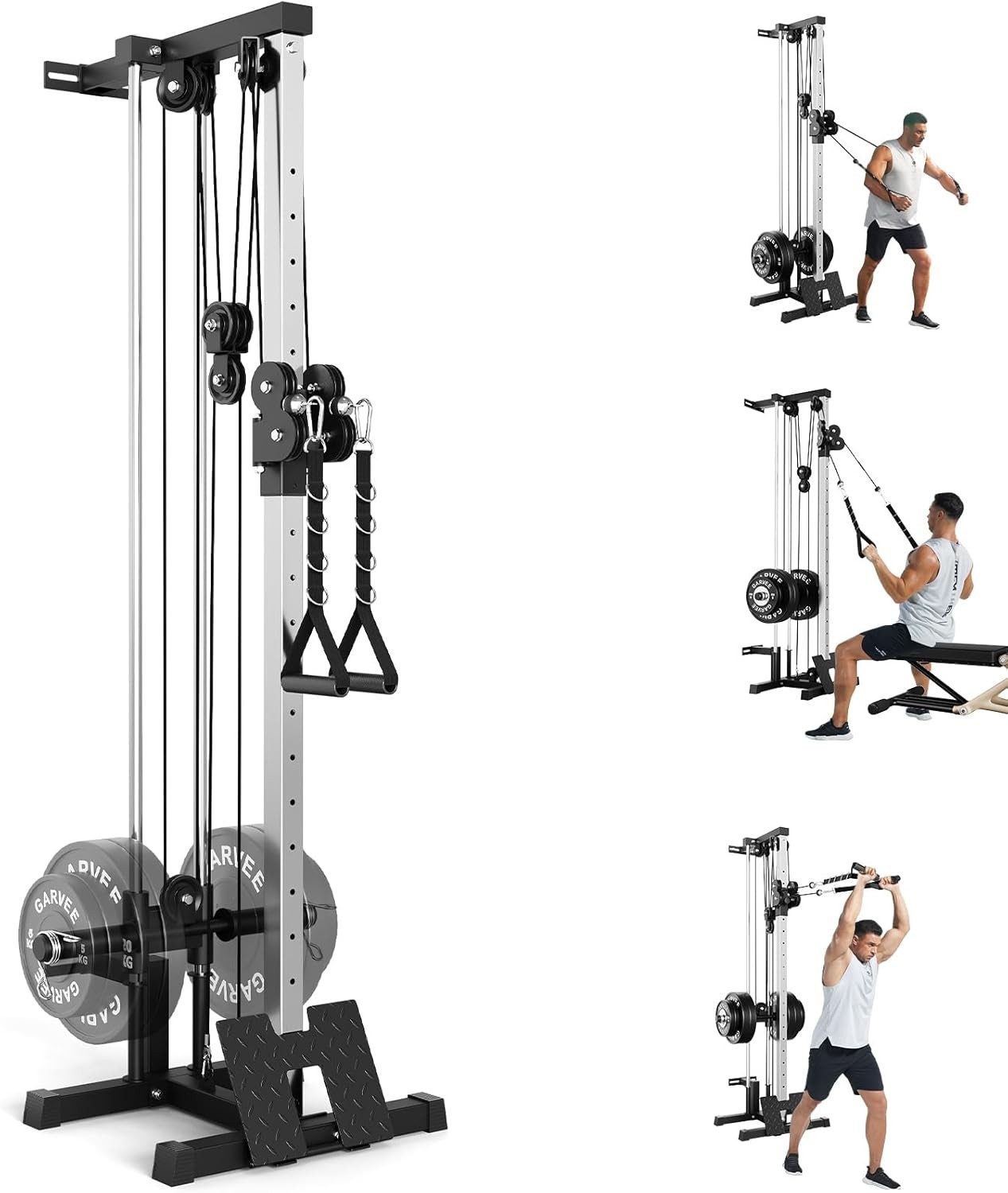 Wall Mount Cable Machine with Dual Pulley System, 18 Position Cable Crossover