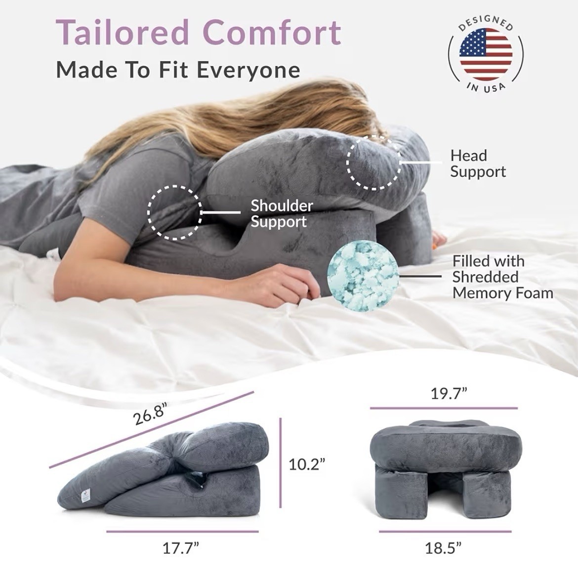 Face Down Pillow Prone Pillow Memory Foam Adjustable Height Post Op Recovery NEW