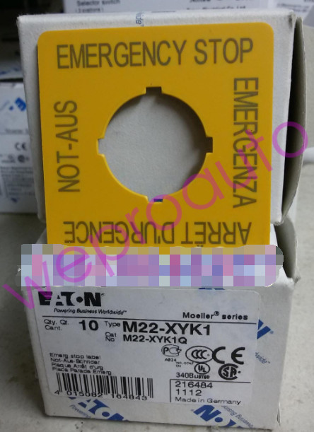 10PCS/1Box New Eaton Moeller M22-XYK1 M22-XYK1Q Emerg Stop Label Brand