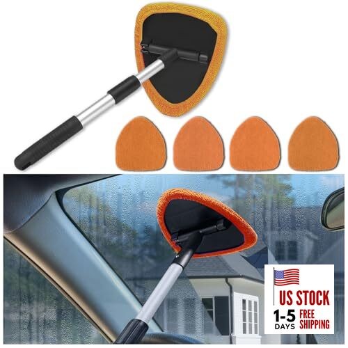 Windshield Cleaner Tool - Portable Car Interior Window Cleaning Kit with Orange