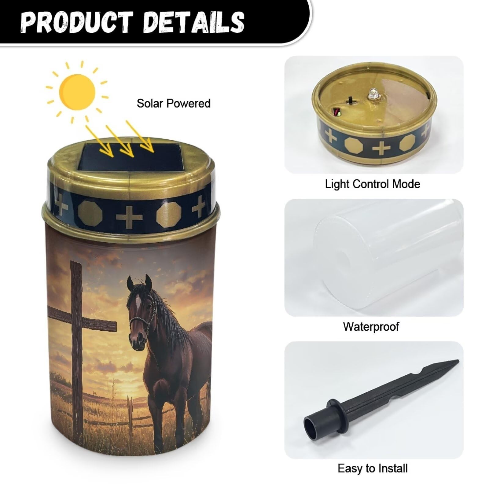 Cross Horse Solar Stake Lights Multipurpose Solar Pathway Lights Cemetery Dec...