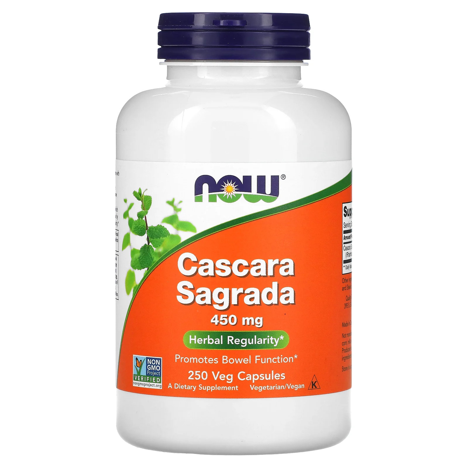 Now Foods Cascara Sagrada 450 mg 250 Veg Capsules GMP Quality Assured, Vegan,