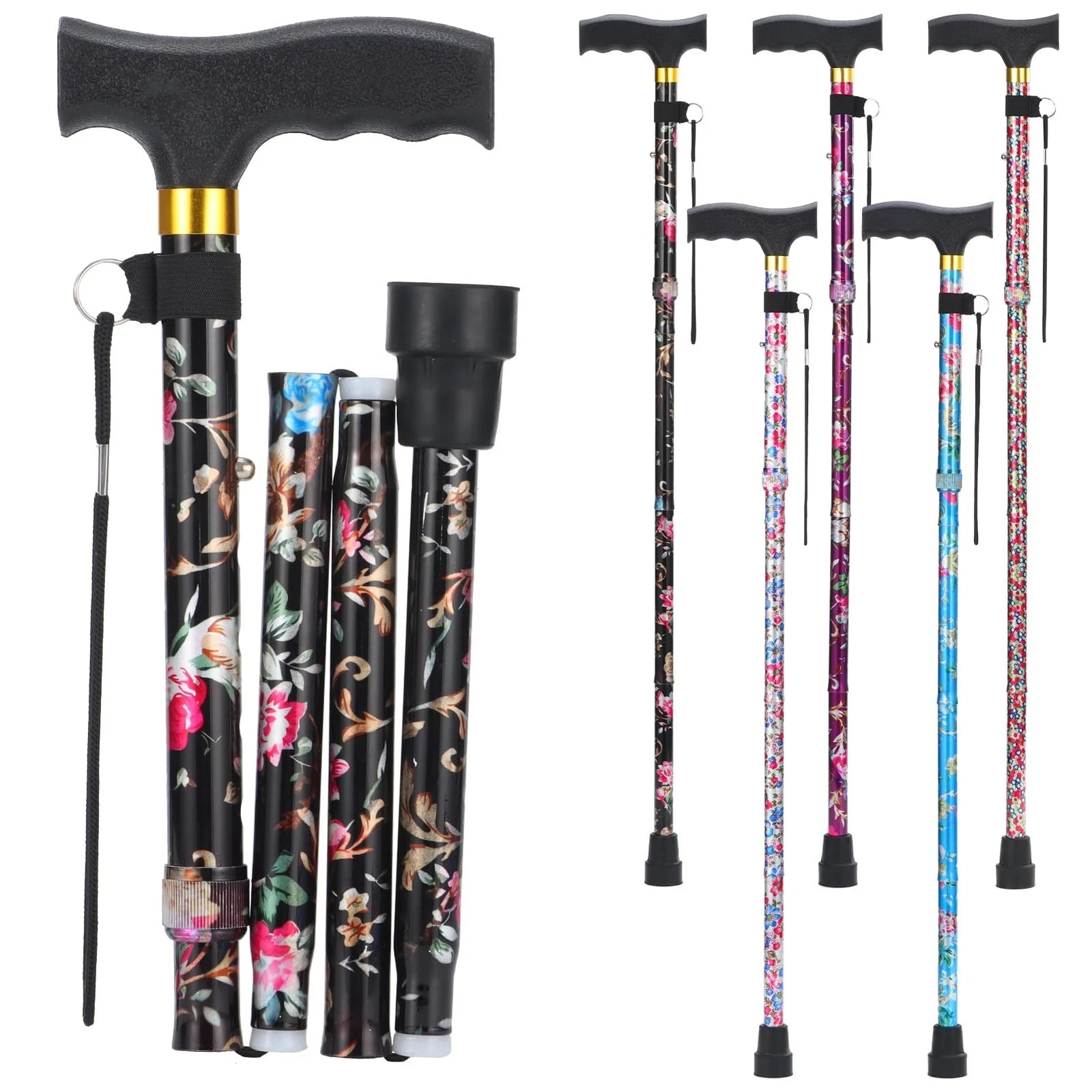 PARLORA Walking Cane for Women and Men, Collapsible, Lightweight, Black print
