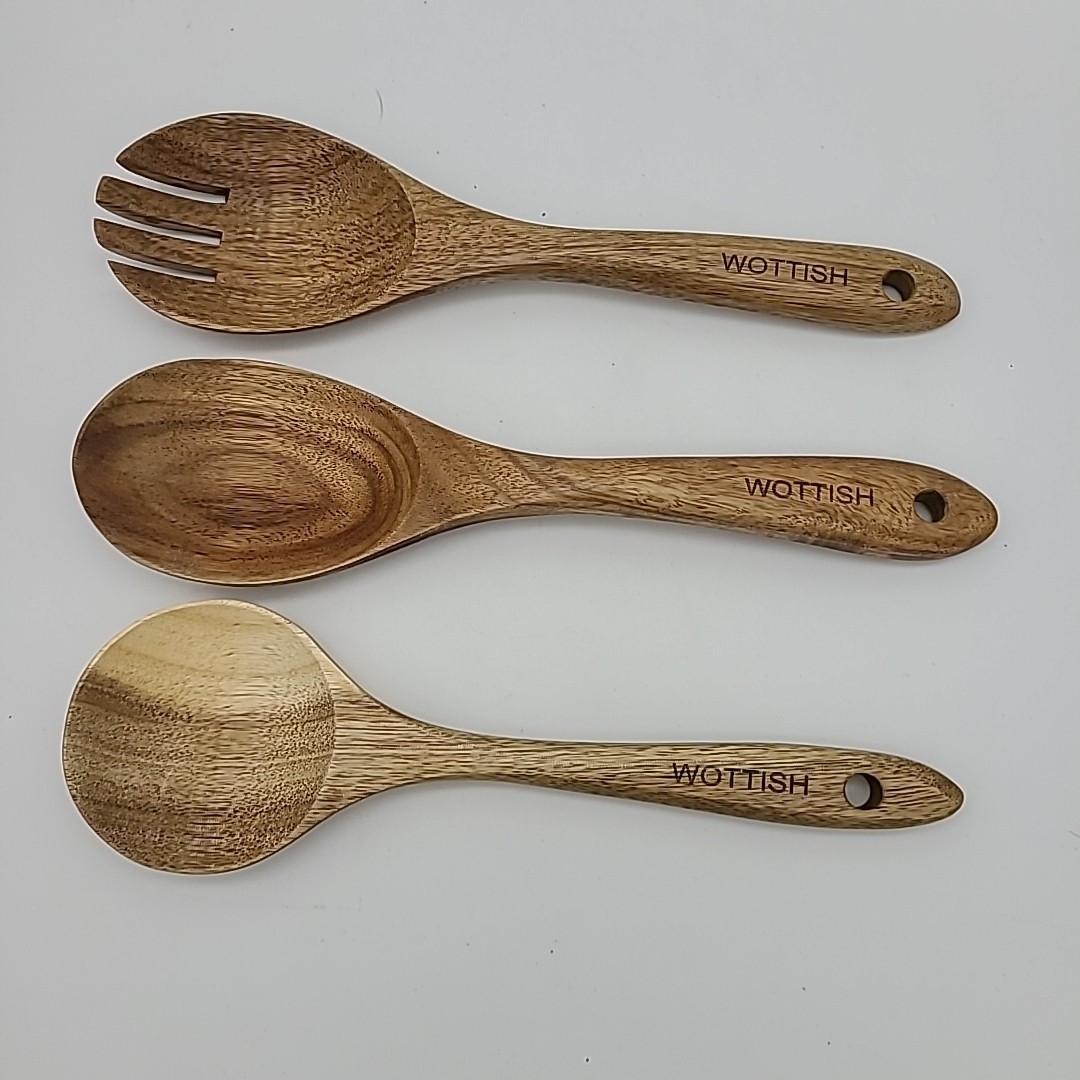 3 Wottish Wooden Spoons for Cooking, Serving Utensils Acacia Wood