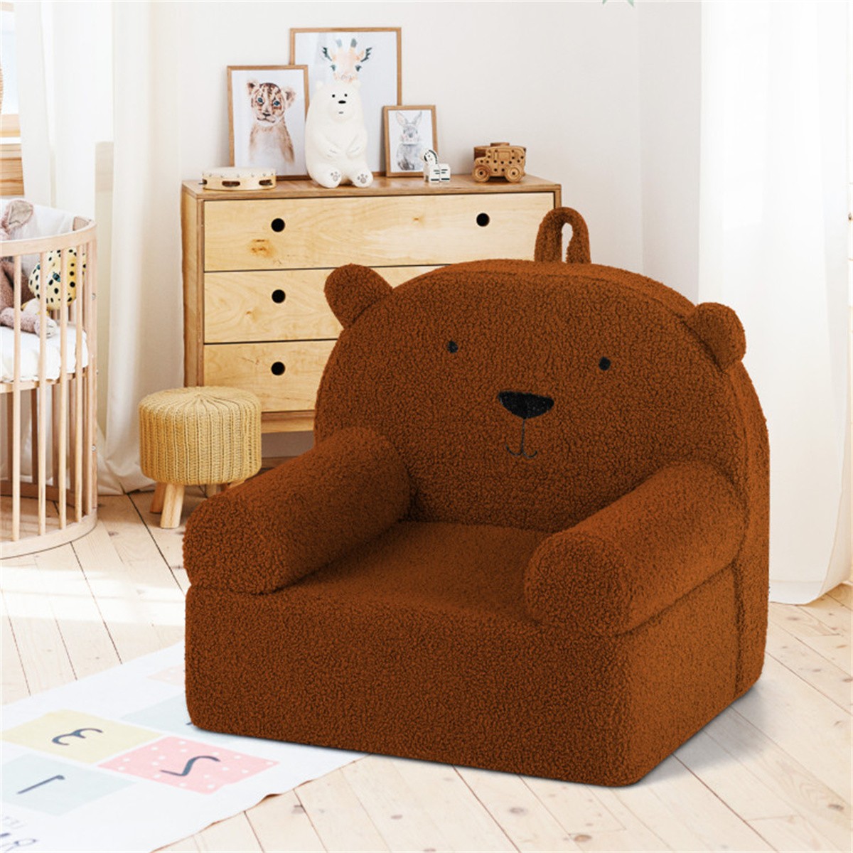 Kids Sofa Bear Shaped Teddy Fleece Foam Chair for Toddlers 3+ Portable Brown