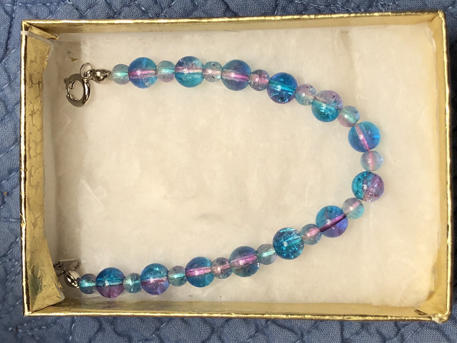 Artisan Handmade Blue And Purple Beaded Bracelet for Children 6 inches