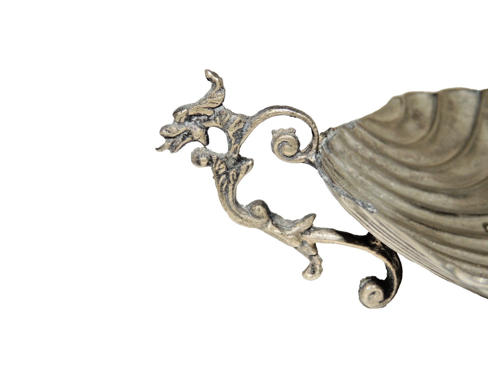 Vintage Clam Shell Footed Candy Nut, Keys Trinket Dish w/ Dragon Handle - Unique