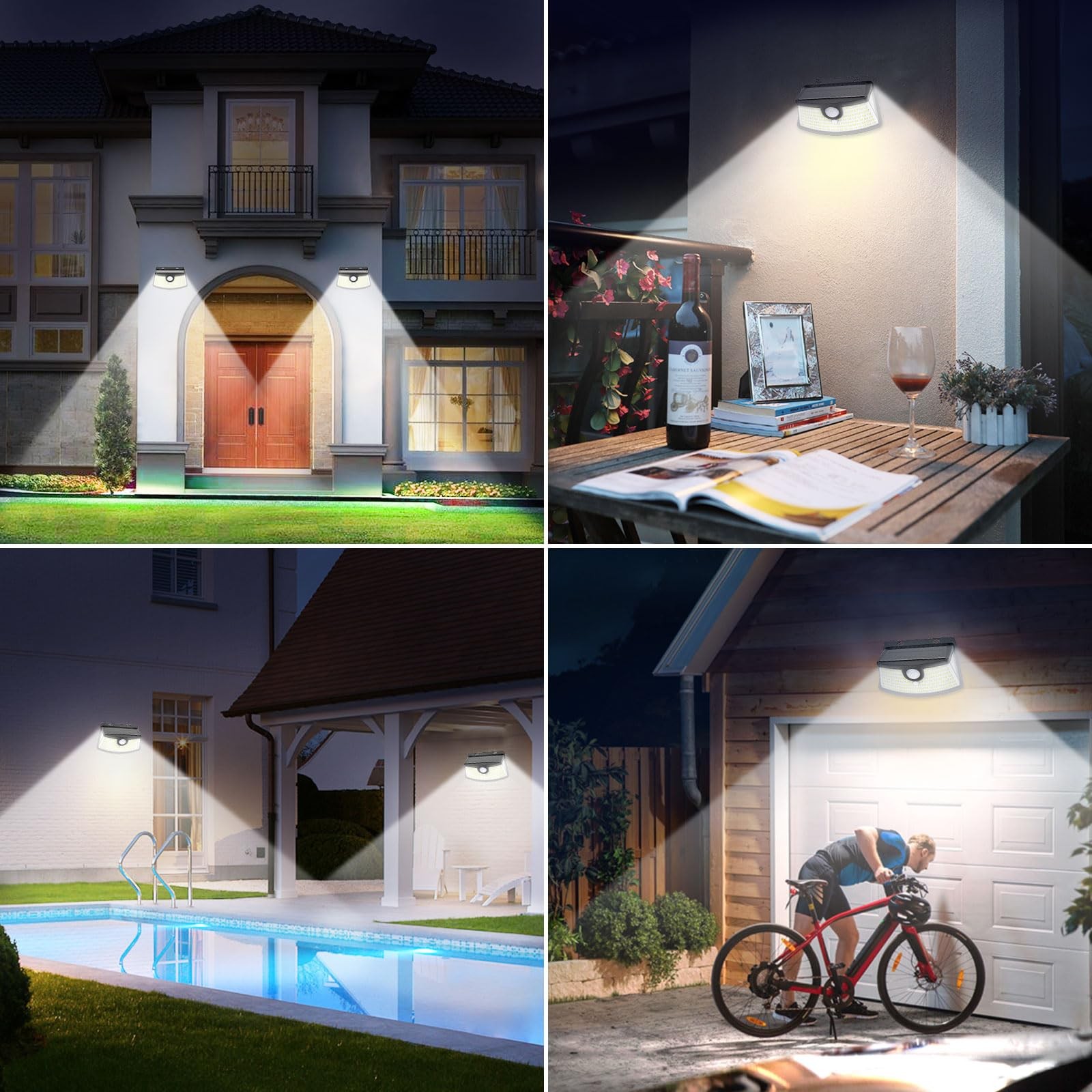 Aootek New Solar Motion Sensor Lights 120 LEDs with 4 Pack, Black