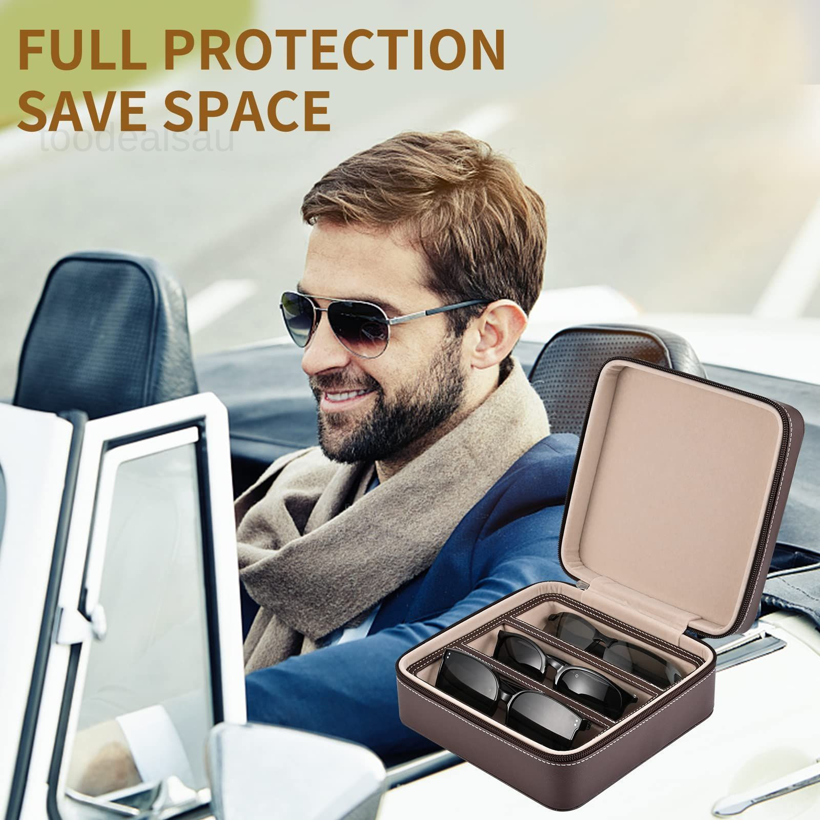 Eyewear Travel Case for women men, Luxury leather 3 Slots, Coffee