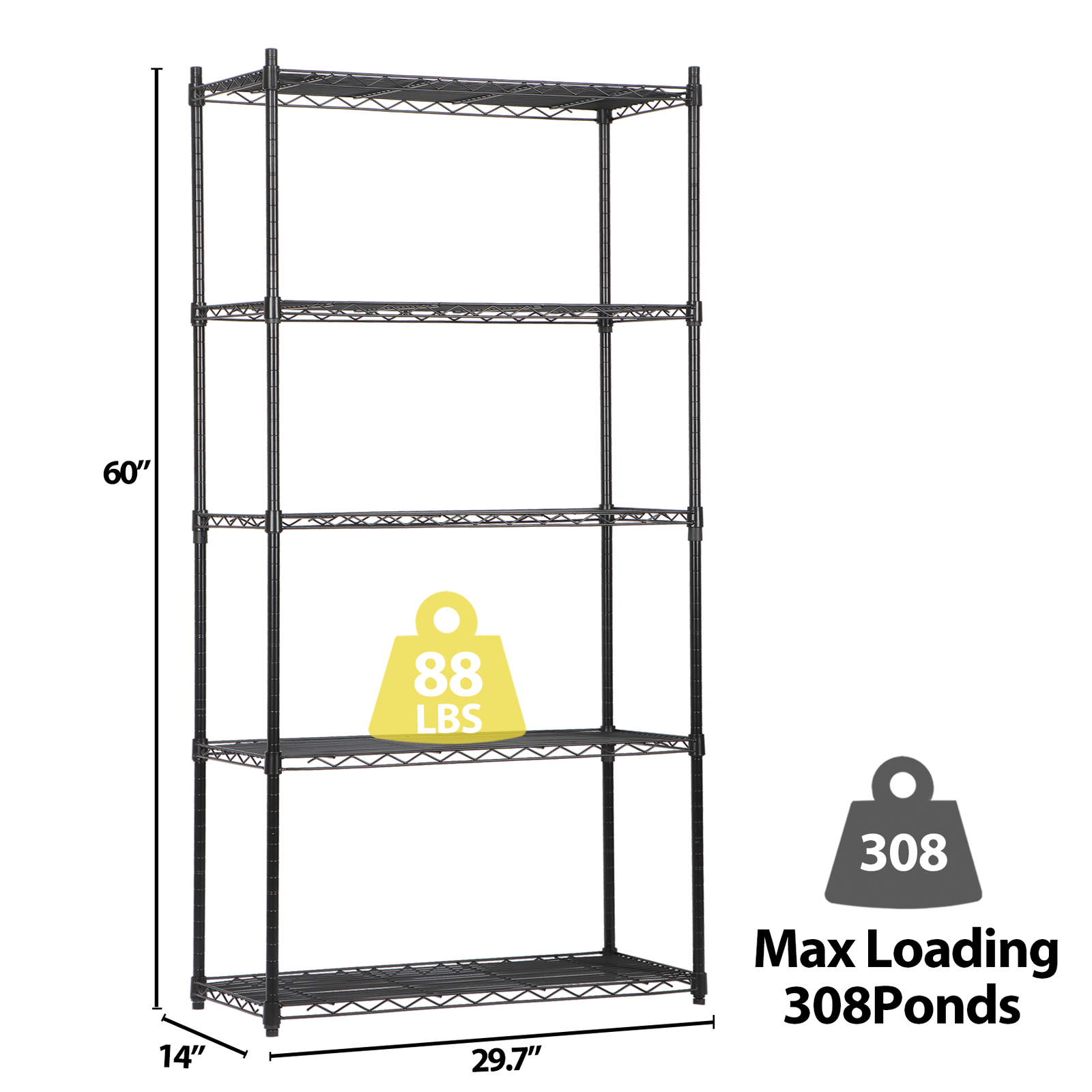 5 Tiers Wire Shelving Unit Rack Large Space Adjustable Storage Shelves Kitchen