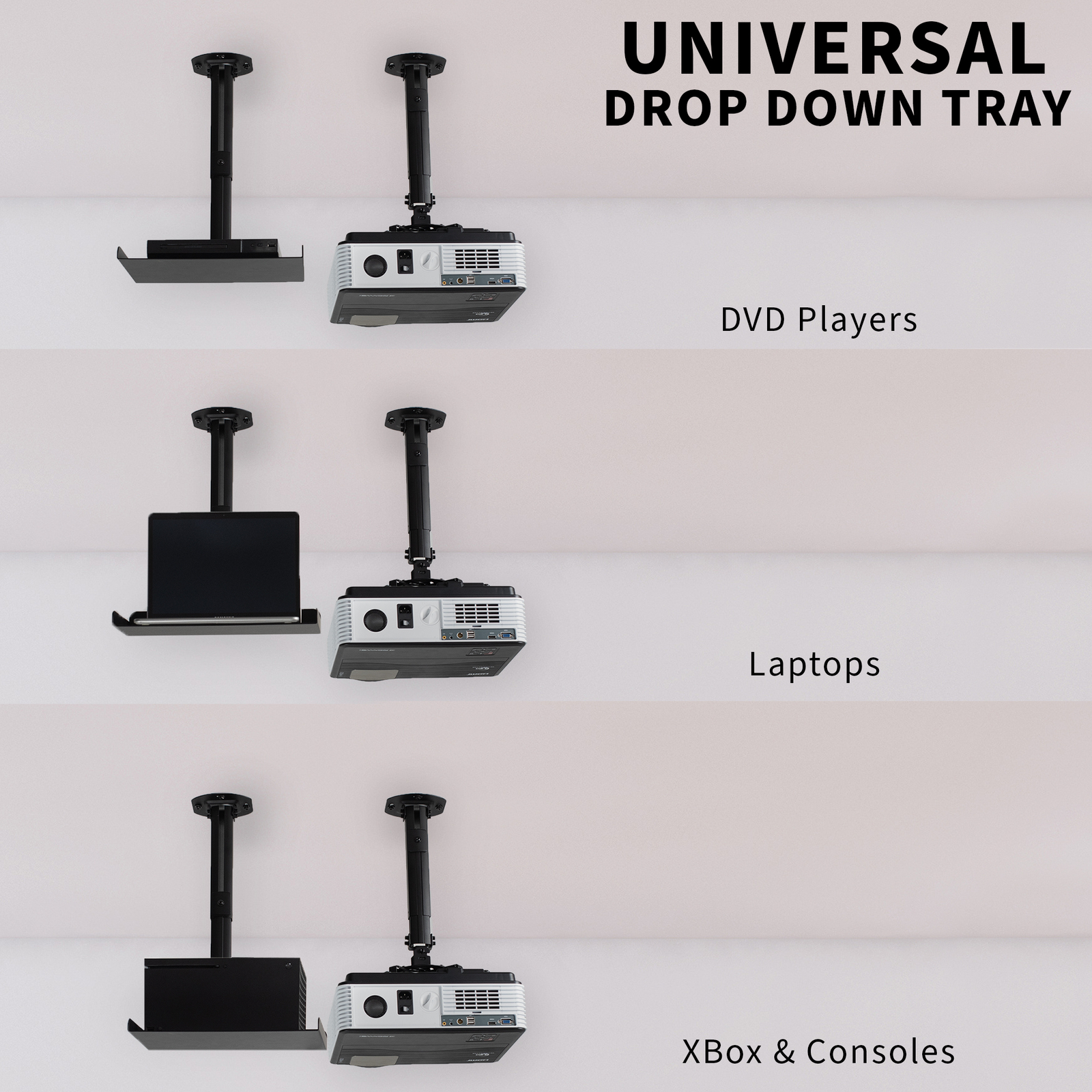 VIVO Black Universal Ceiling Extending Projector Tray, Height Adjustable