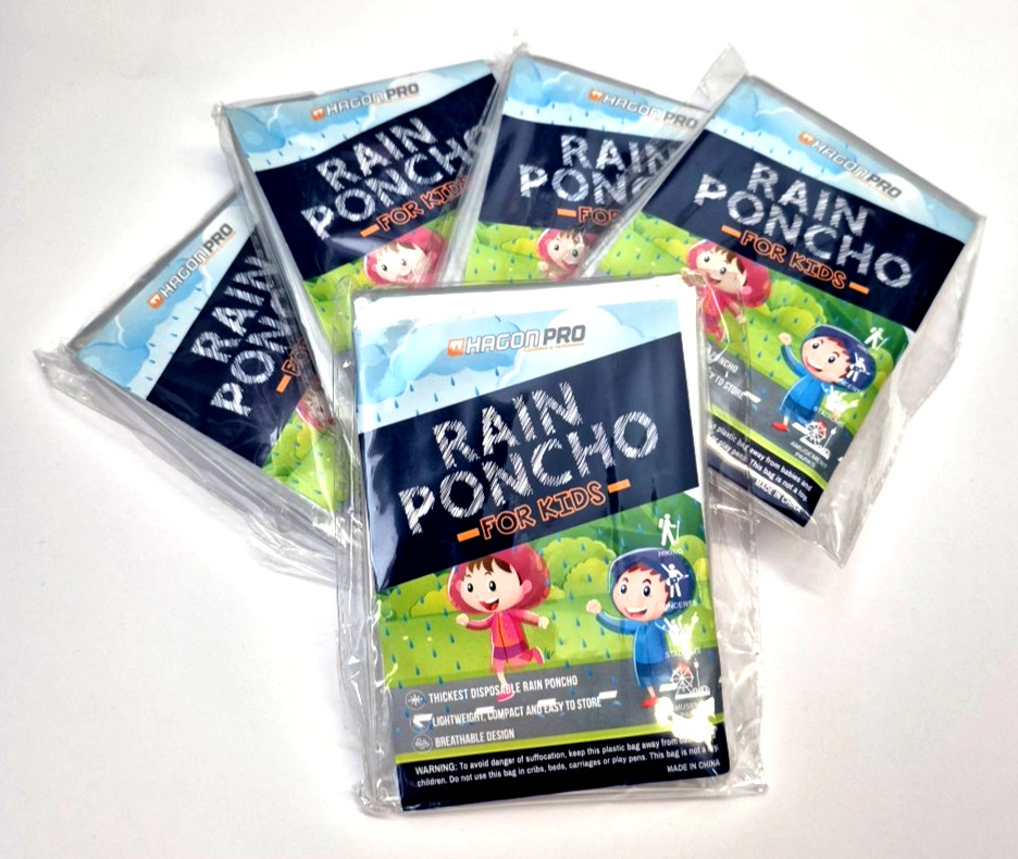 Rain Ponchos for Kids Hagon Pro 5 Pack Disposable Clear ThickPonchos Family Pack