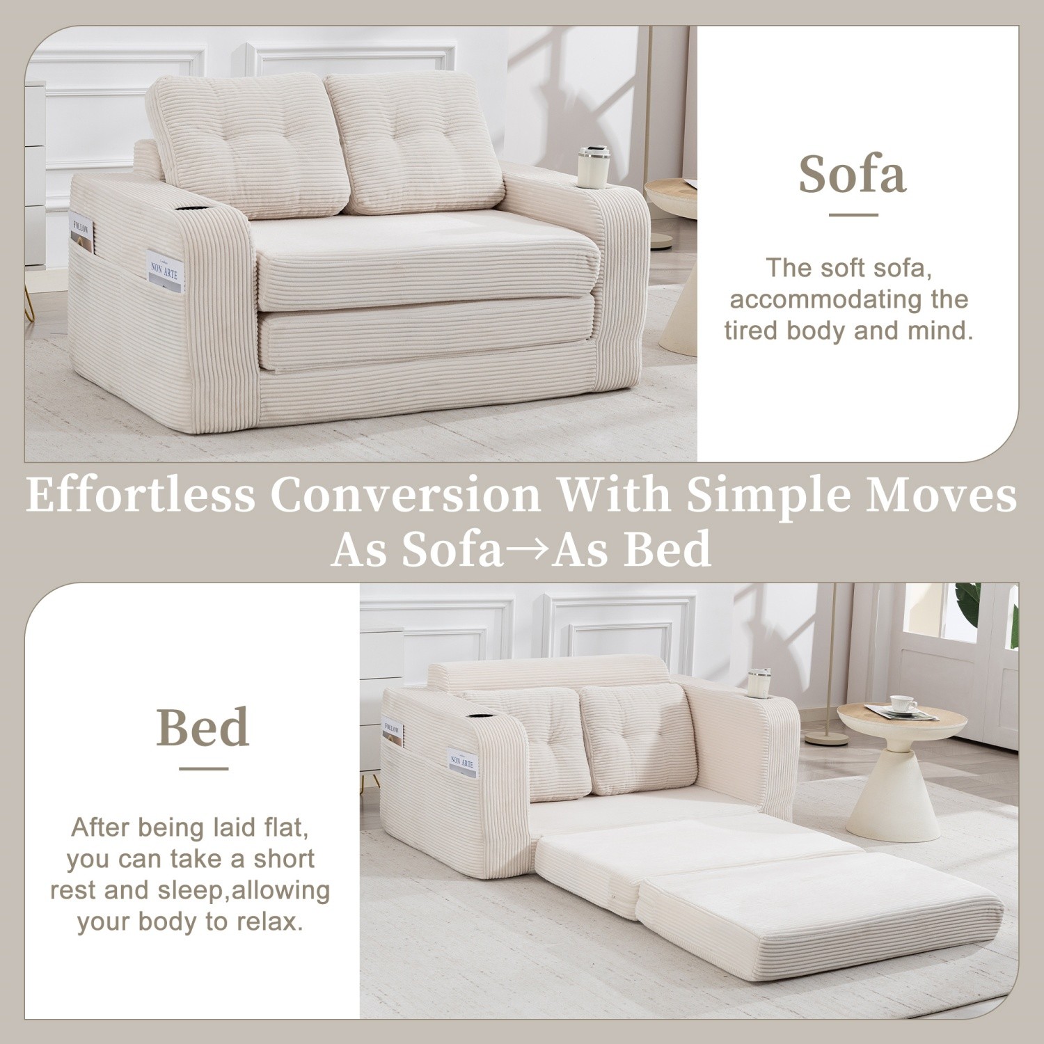 Convertible Floor Sofa Bed Futon Foldable Mattress No Assembly for Apartment