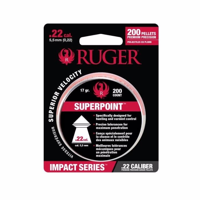 RUGER Impact Series 200 Count SUPERPOINT Field Pointed 5.5mm .22 Caliber Pellets