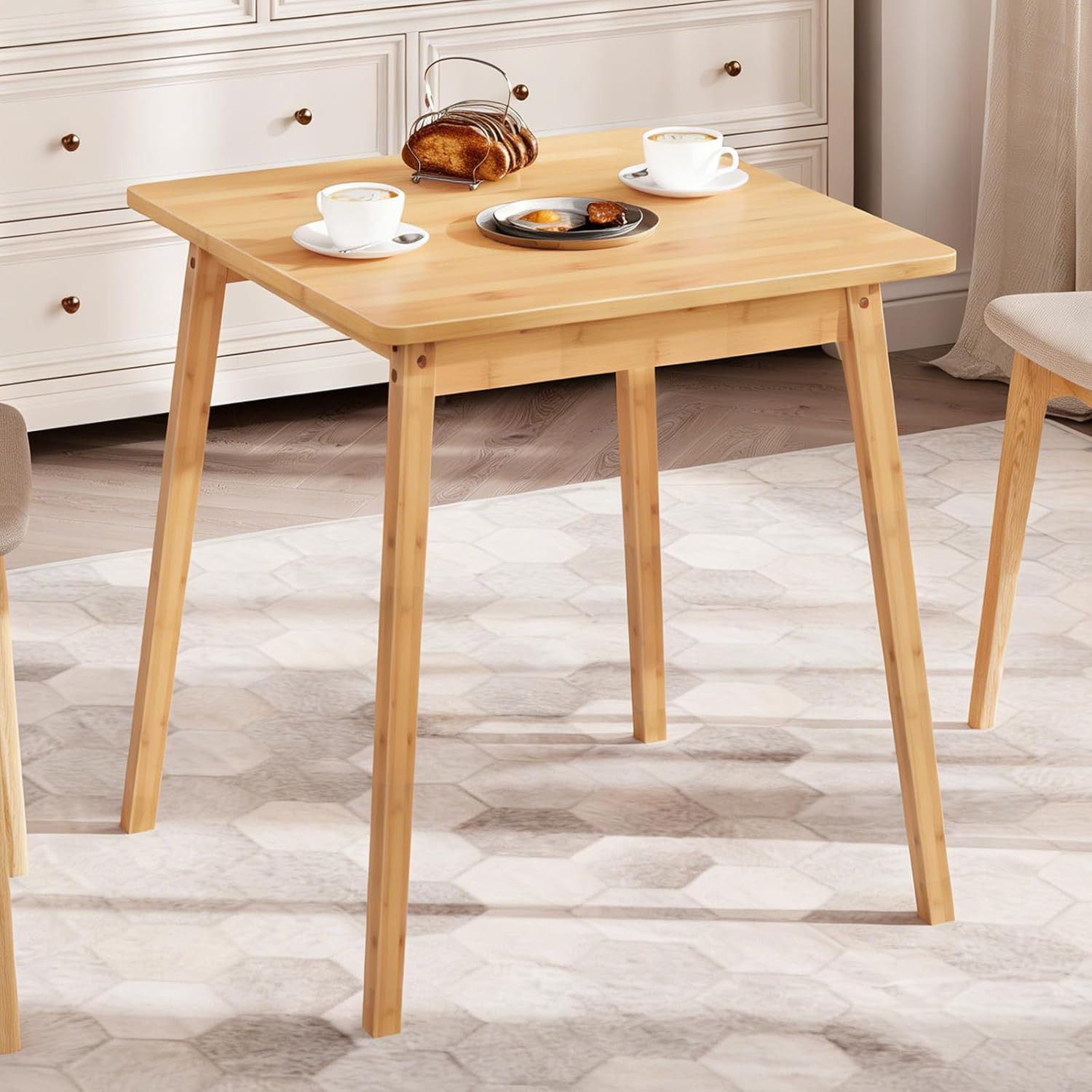 Bamboo Dining Table, Square Dining Table for 2, 27.6" Kitchen Table for Small Sp