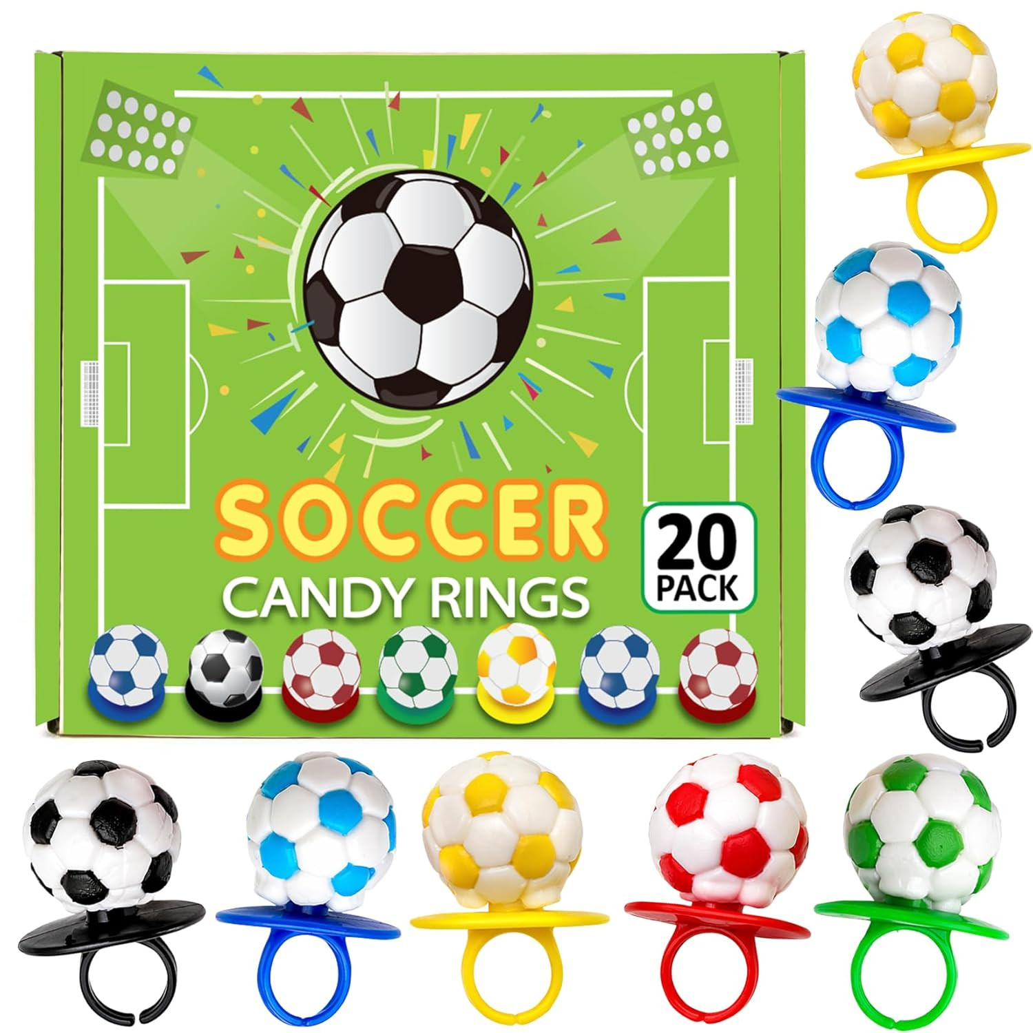 Soccer Candy 3D Rings Bulk – Individually Wrapped Suckers 20 Count – Soccer Part