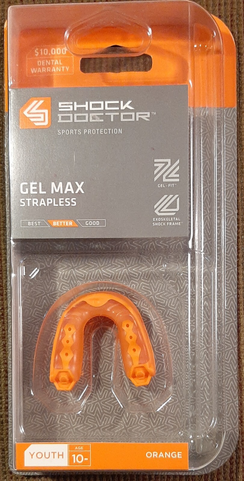 New Shock Doctor Youth 10- Sports Strapless Mouthguard, Orange 6130Y, Free S&H