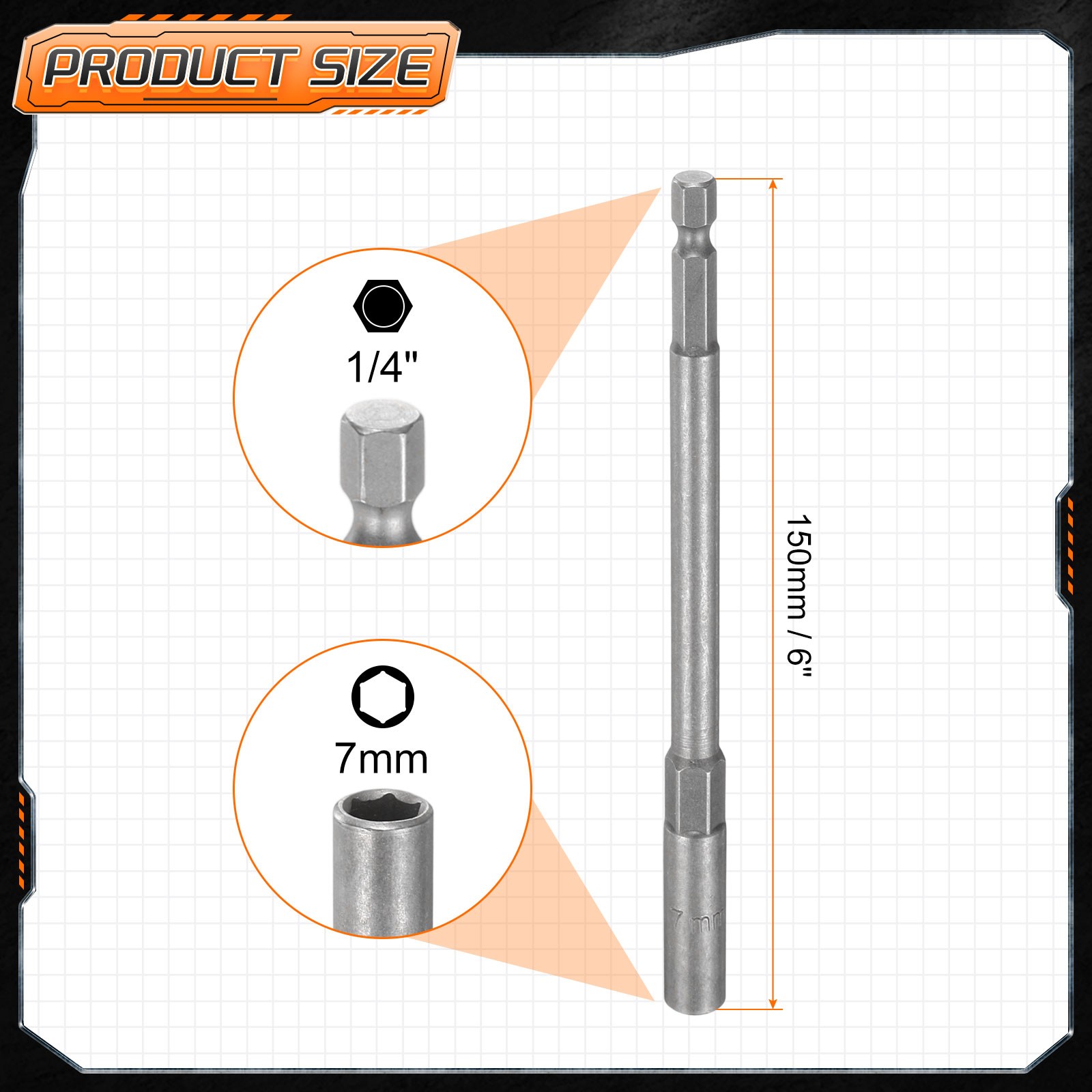 5pcs Nut Driver Drill Bit 7mm Socket 1/4" Hex Shank 6" Extra Long Setter