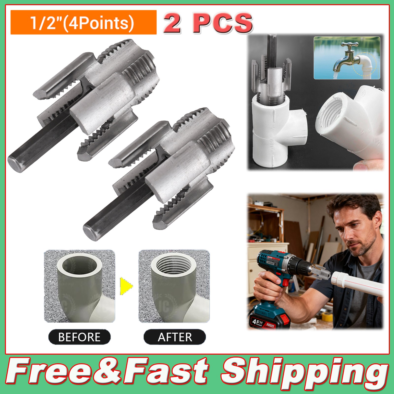 PVC Pipe Threader Kit: Integrated Internal/External Cutting Tool for Pipes