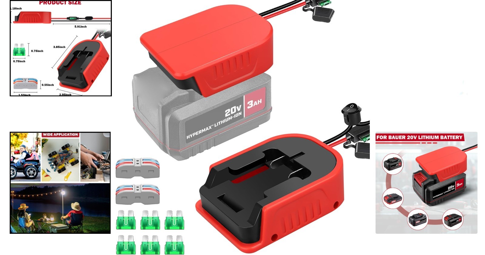 Versatile 2 Pack Power Wheel Adapter for Bauer 20V Batteries - Safe and Durable