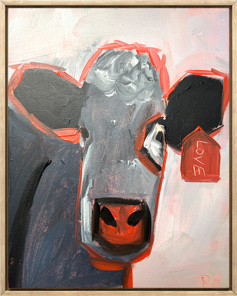 Colorful Cow Painting 11x14 Original Folk Art Animal Canvas Farm Wall Art ROWAN