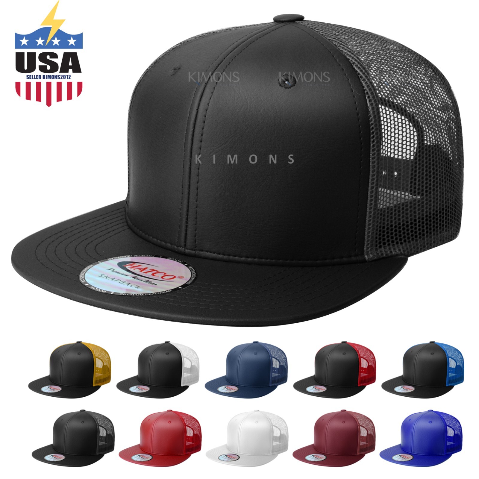 Snapback Hat Flat Mesh back Leather Hip Hop Trucker Baseball Cap Plain Solid