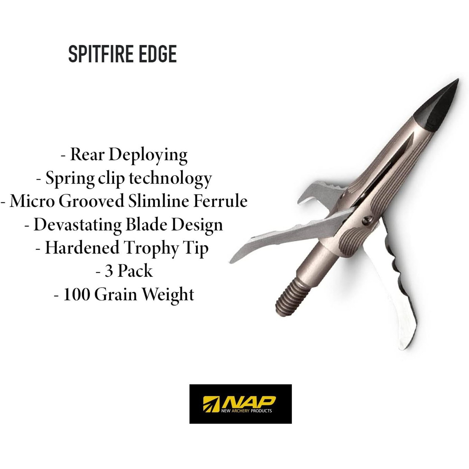 New Archery Products Spitfire Edge 100 Grain 3-Blade, 3 Pack