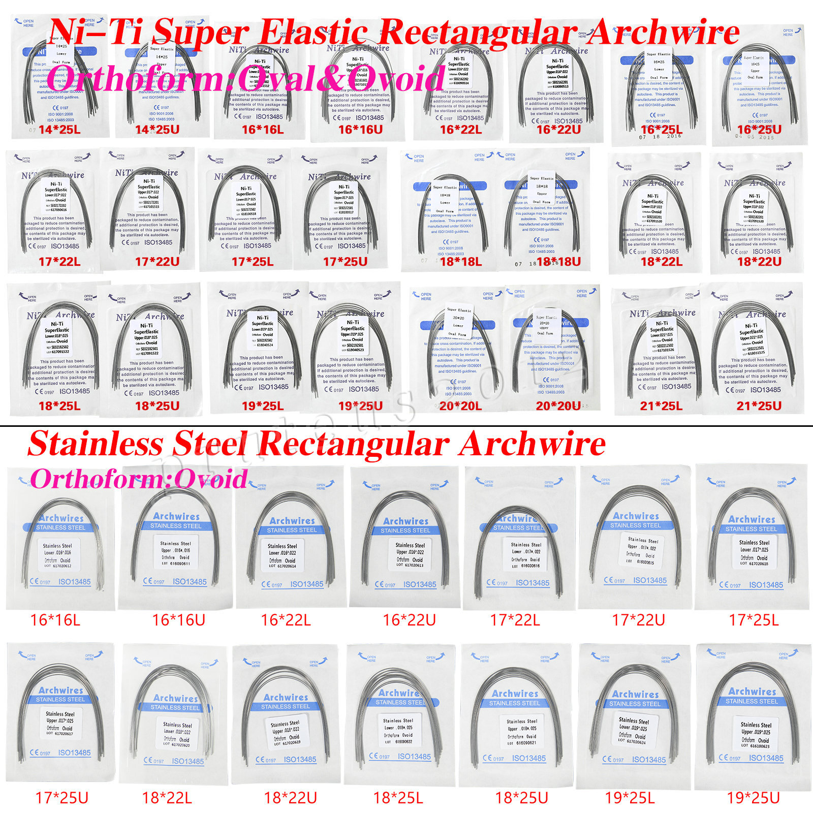 10pcs/Bag Dental Orthodontic Arch Wire Rectangular NiTi/Stainless Steel