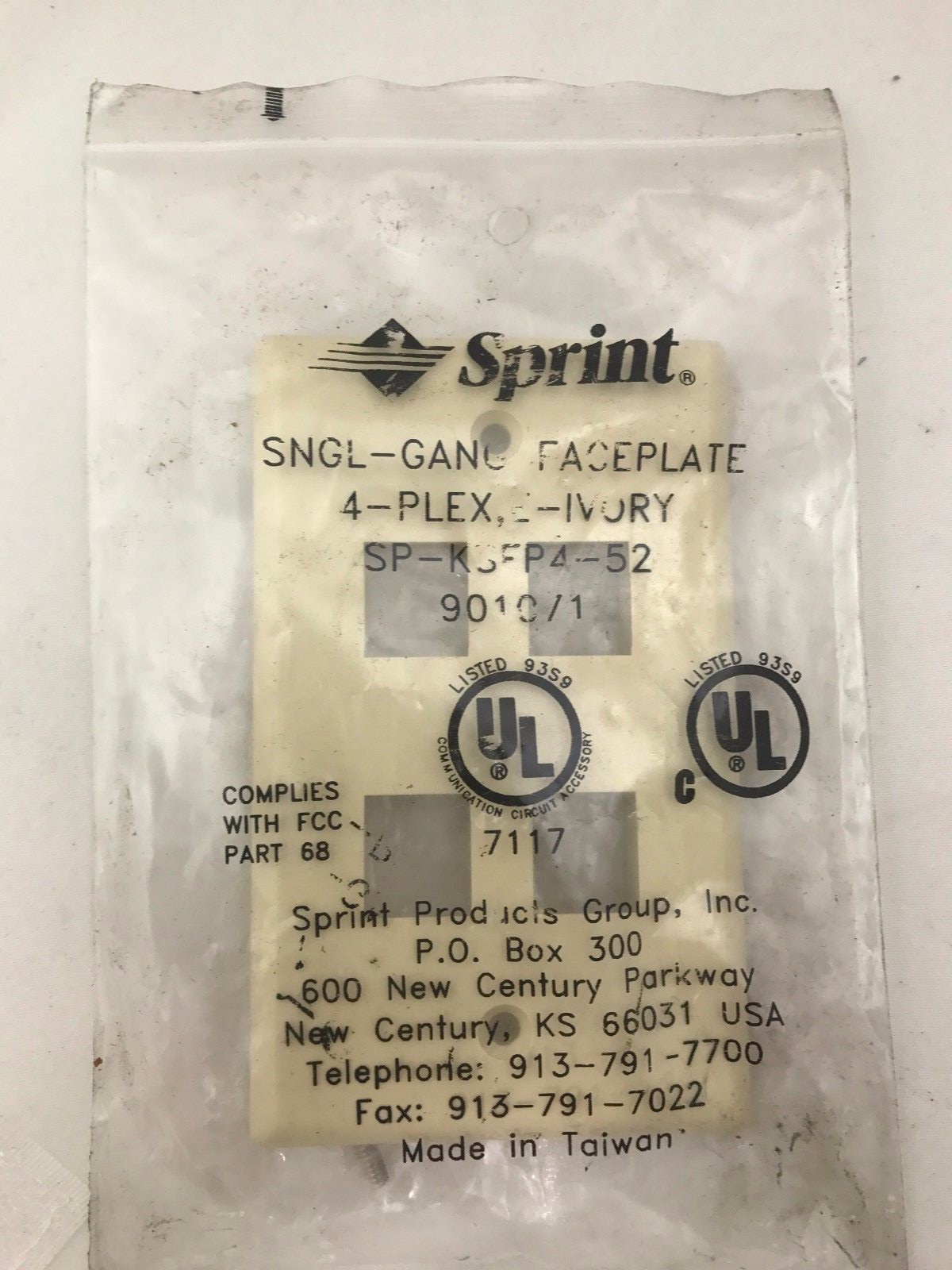 Sprint SNGL-GANG faceplate SP-KSFP4-52