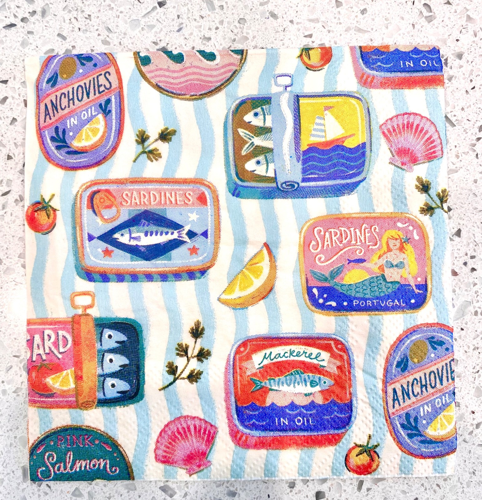 2pc Sardines Anchovies Paper Napkins Mediterranean Coastal Nautical Napkins