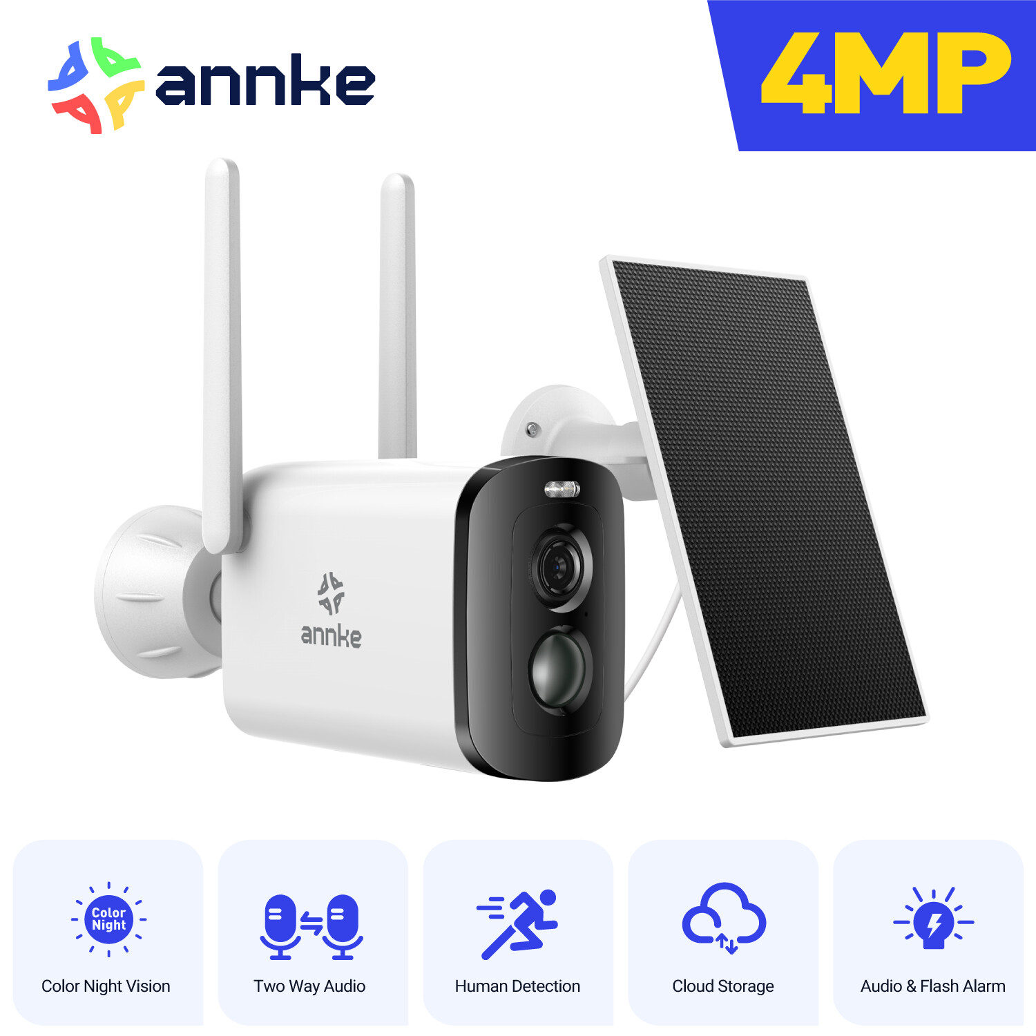 ANNKE Wireless 4MP Security Camera Solar Panel Two-Way Audio Color Night Vision
