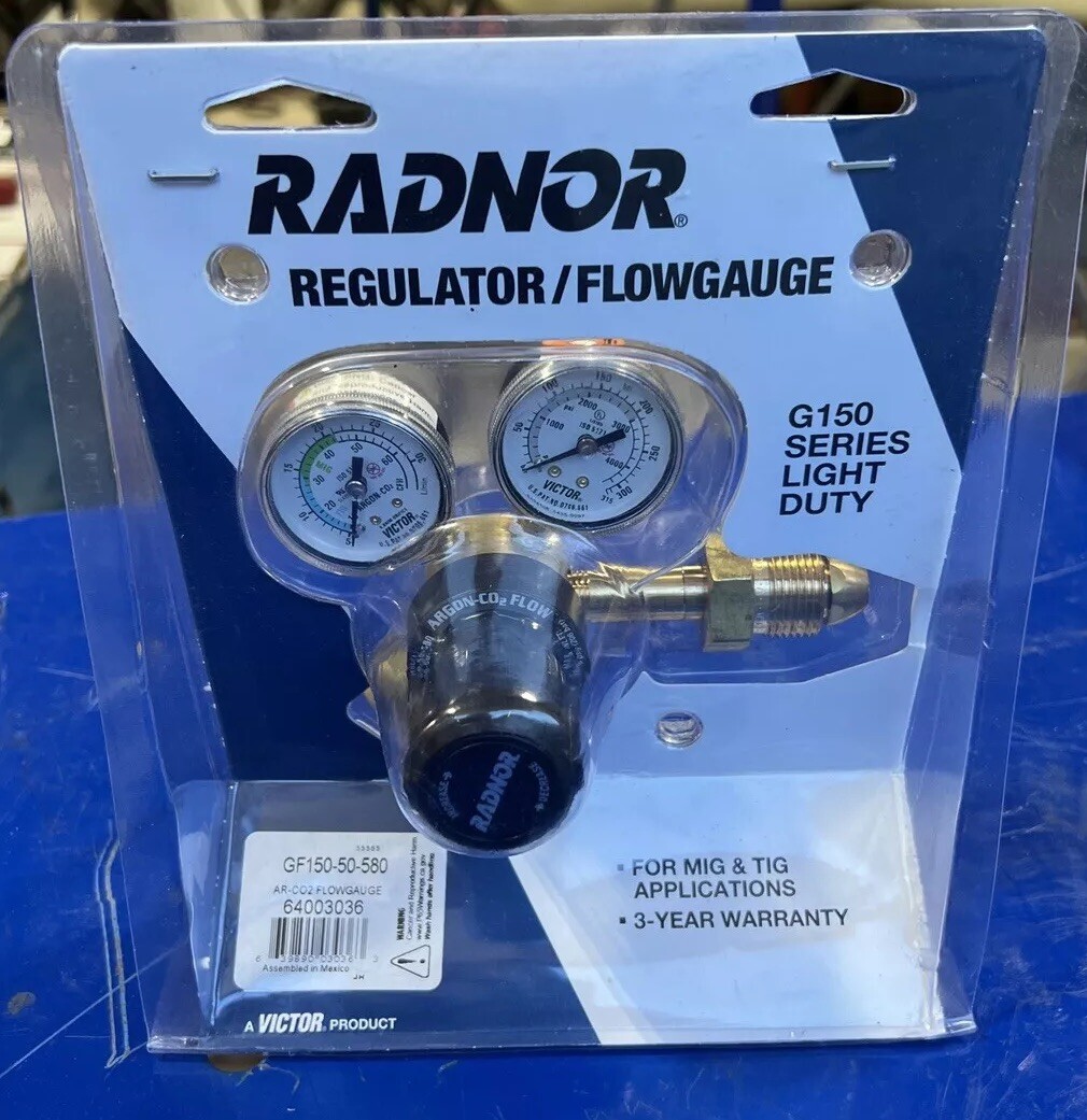 RADNOR Model 150 Light Duty Argon And Argon/CO2 Mix Flowgauge Regulator, CGA-580