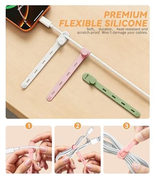 20Pack Silicone Cable Ties - [4 Adjustable Holes] Elastic Reusable Multicolor