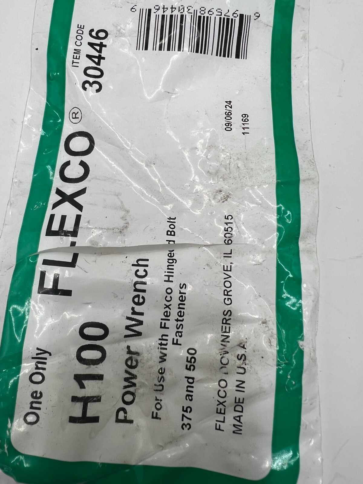 Flexco H100 Power Wrench 30446 for use with Flexco Hinged Bolt Fasteners