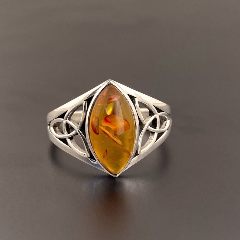Baltic Amber Gemstone Women Handmade 925 Sterling Silver Ring Unique Style