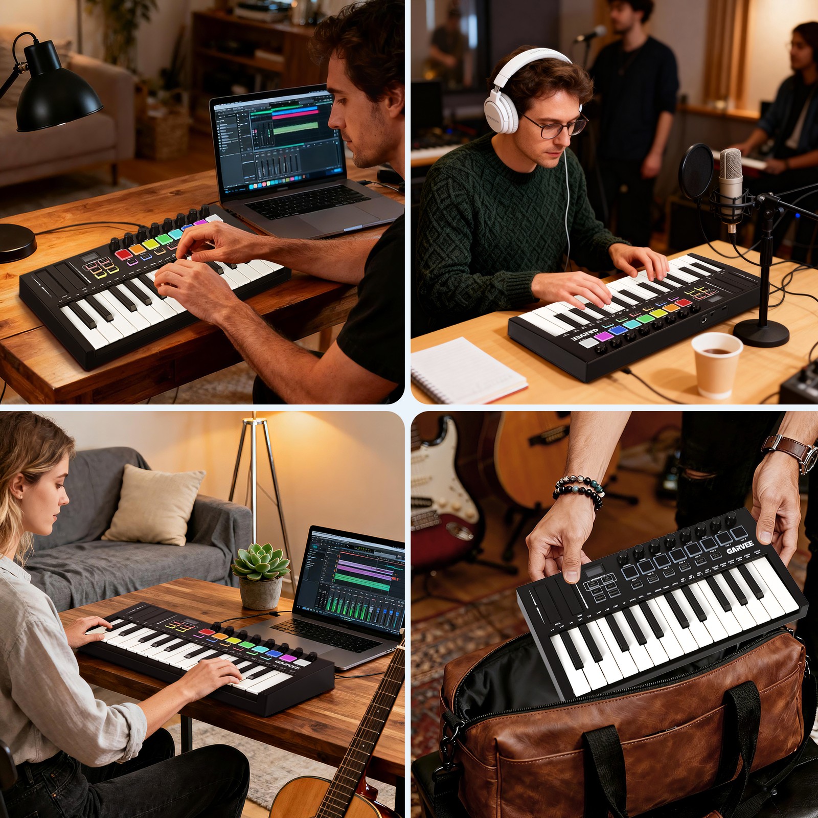 25-Key USB MIDI Keyboard w/8 Pads, 8 Knobs & OLED, Portable for DAW