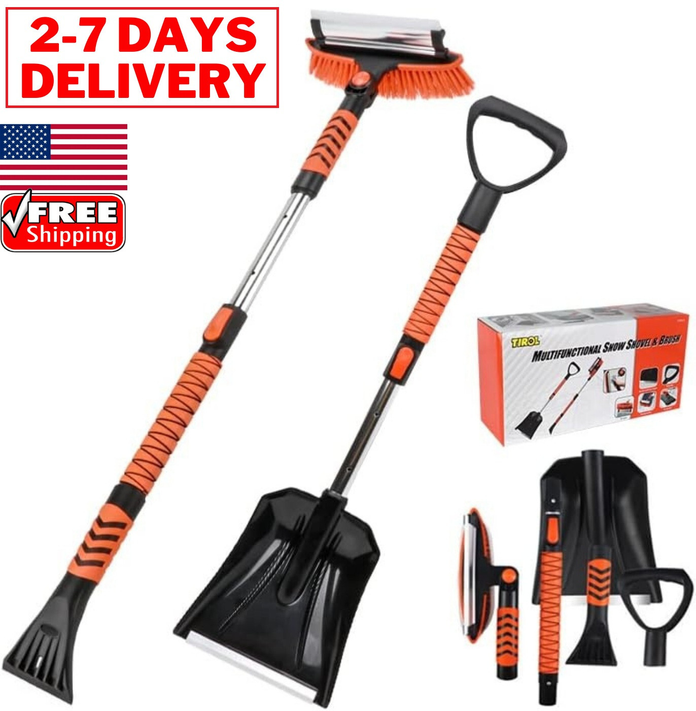 Car Emergency Snow Removal Kit Ice Scraper Frost Brush Shovel Broom Portable SUV
