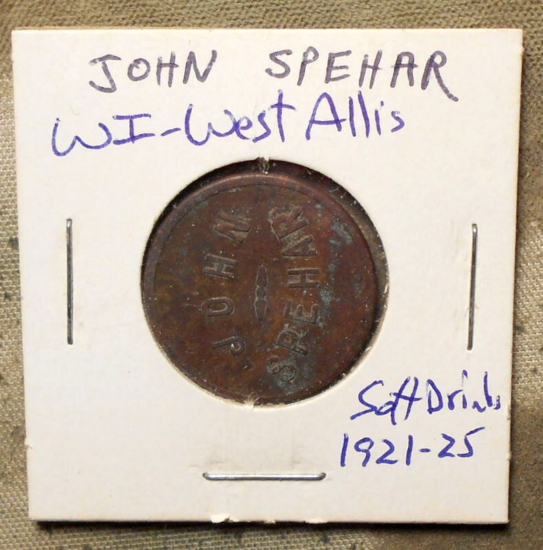 (West Allis WI), John Spehar   Good For 5c In Trade. Brass, 24mm, TC-50339, cir