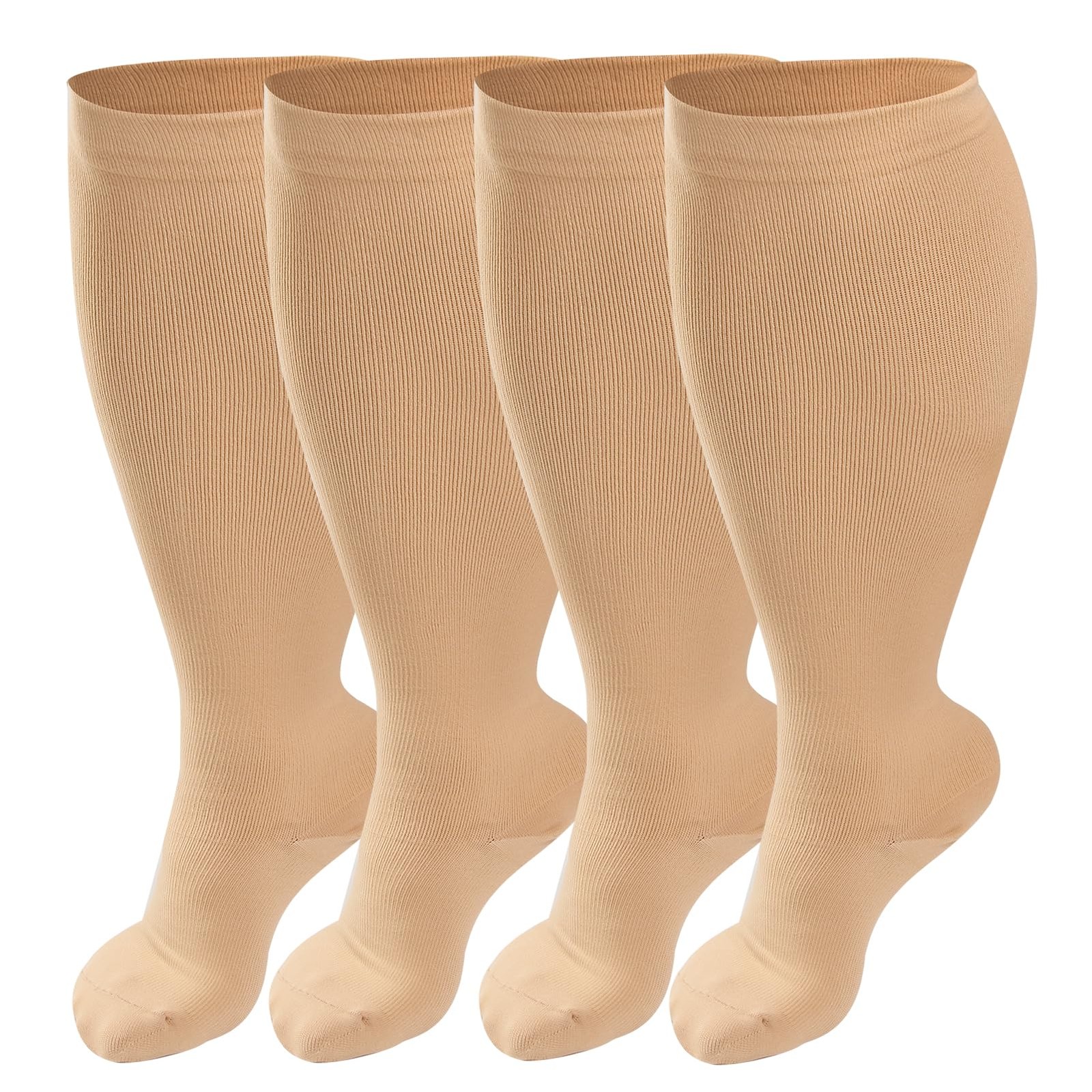 4 Pairs Plus Size Compression Socks for Women & Men, Extra Wide Calf 20-30 mm...