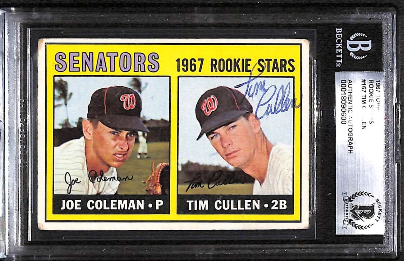 1967 Topps 167 Joe Coleman/Tim Cullen  BGS Auto Autographed Tim Sign BAS C99972