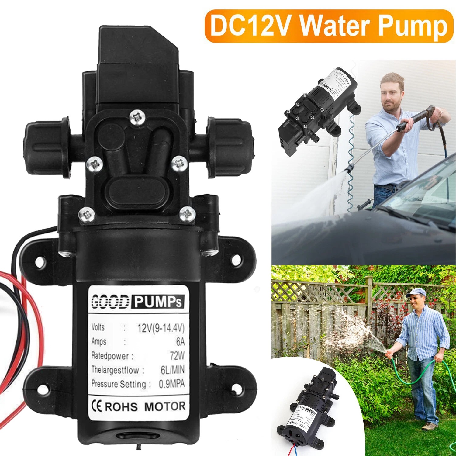 12V Water Pump 130PSI Self Priming Pump Diaphragm High Pressure RV Auto Switch
