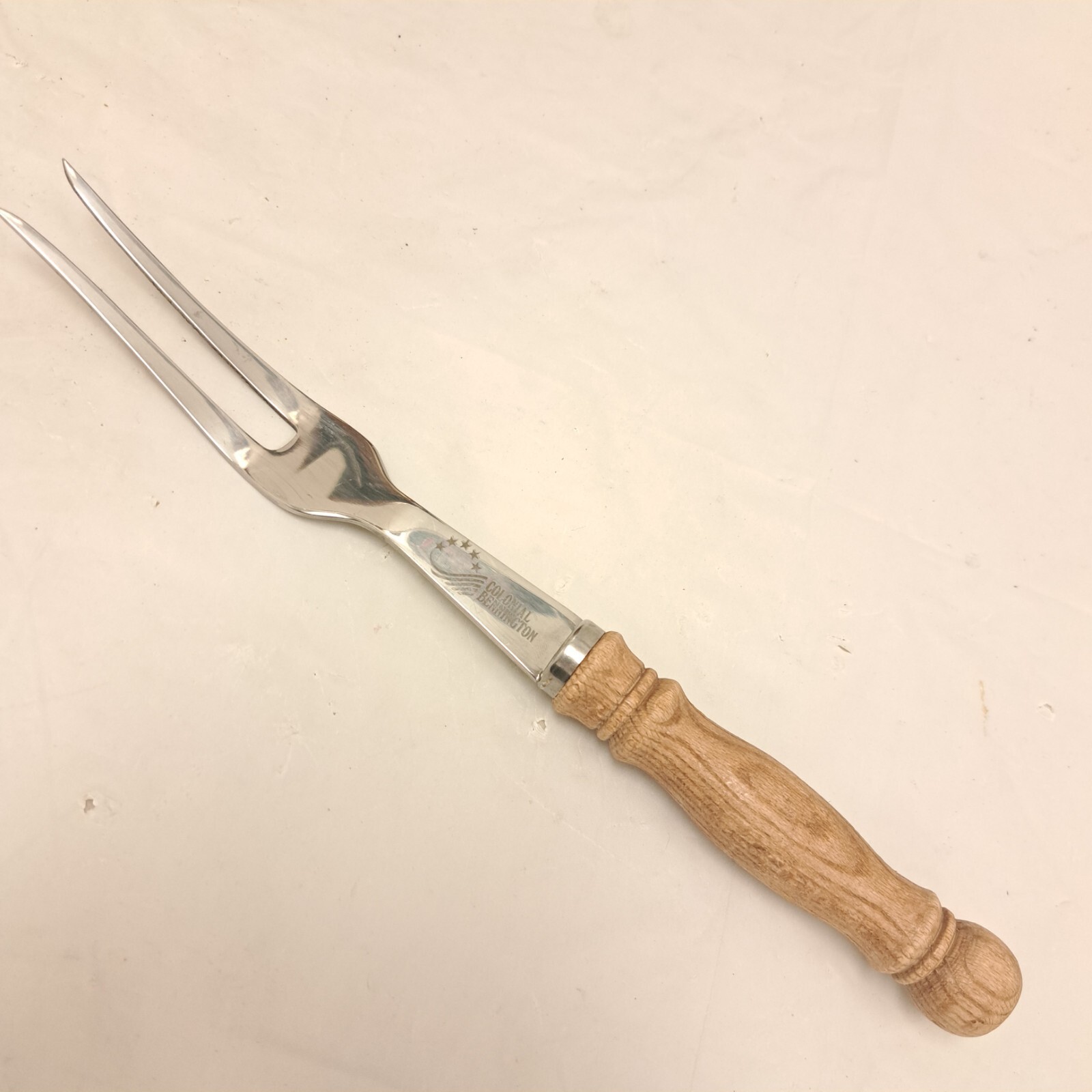 Colonial Bennington Lifetime Cutlery Carving Fork Meat Stainless Steel Vtg Wood