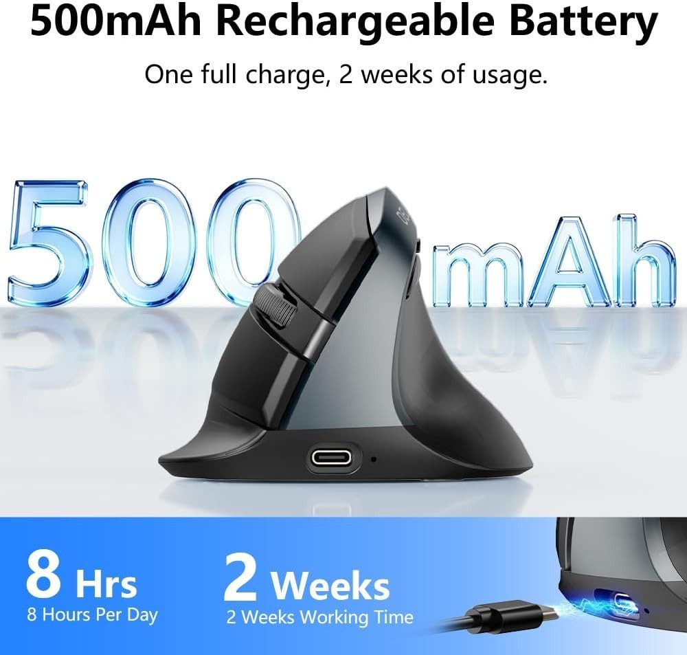 Iron Gray Wireless Vertical Mouse Silent Ergonomic with BT 5.2 USB Receiver