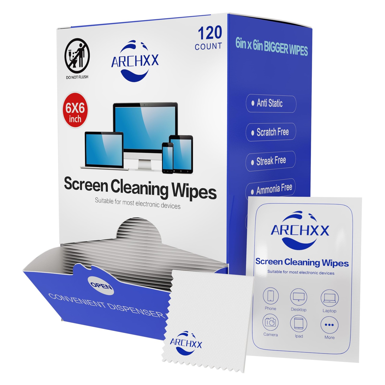 Screen Wipes 120 Count 6"x6" Individually Wrapped for Computer Laptop Tablet