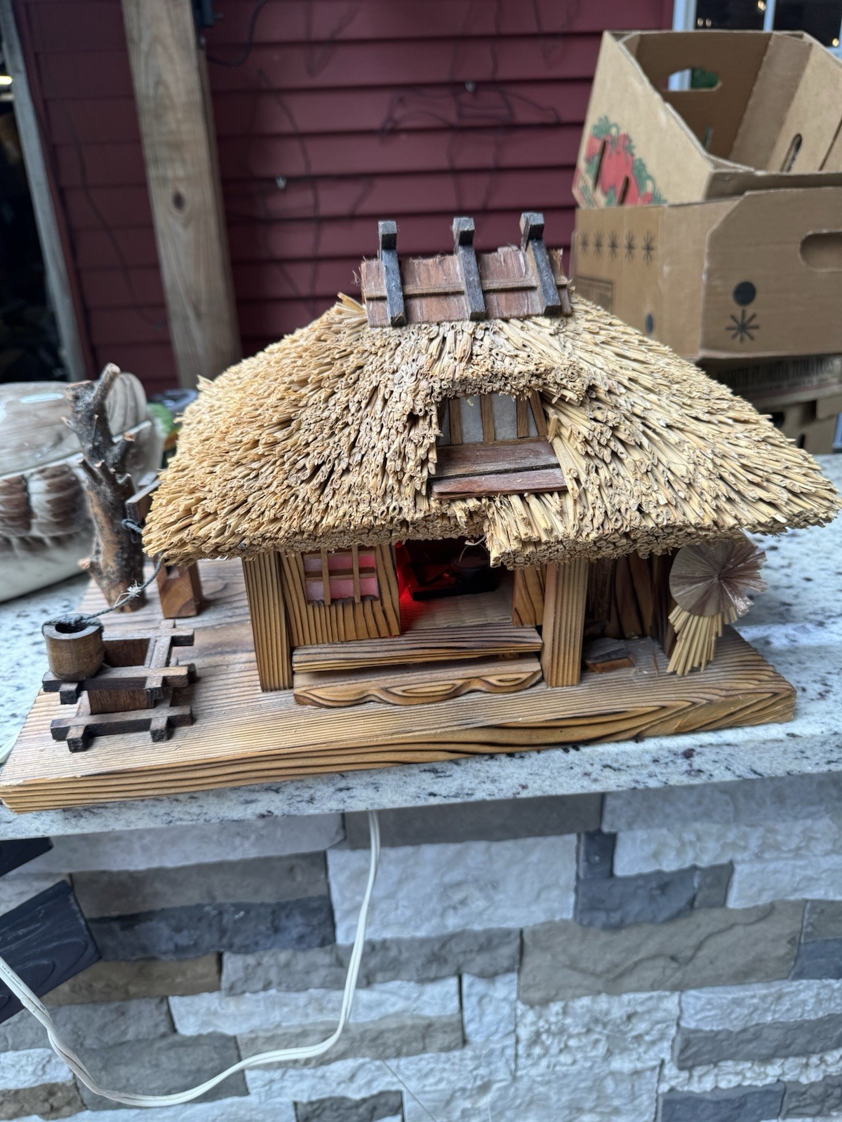 Vintage Handcrafted Japanese Minka House Lamp Thatched Roof